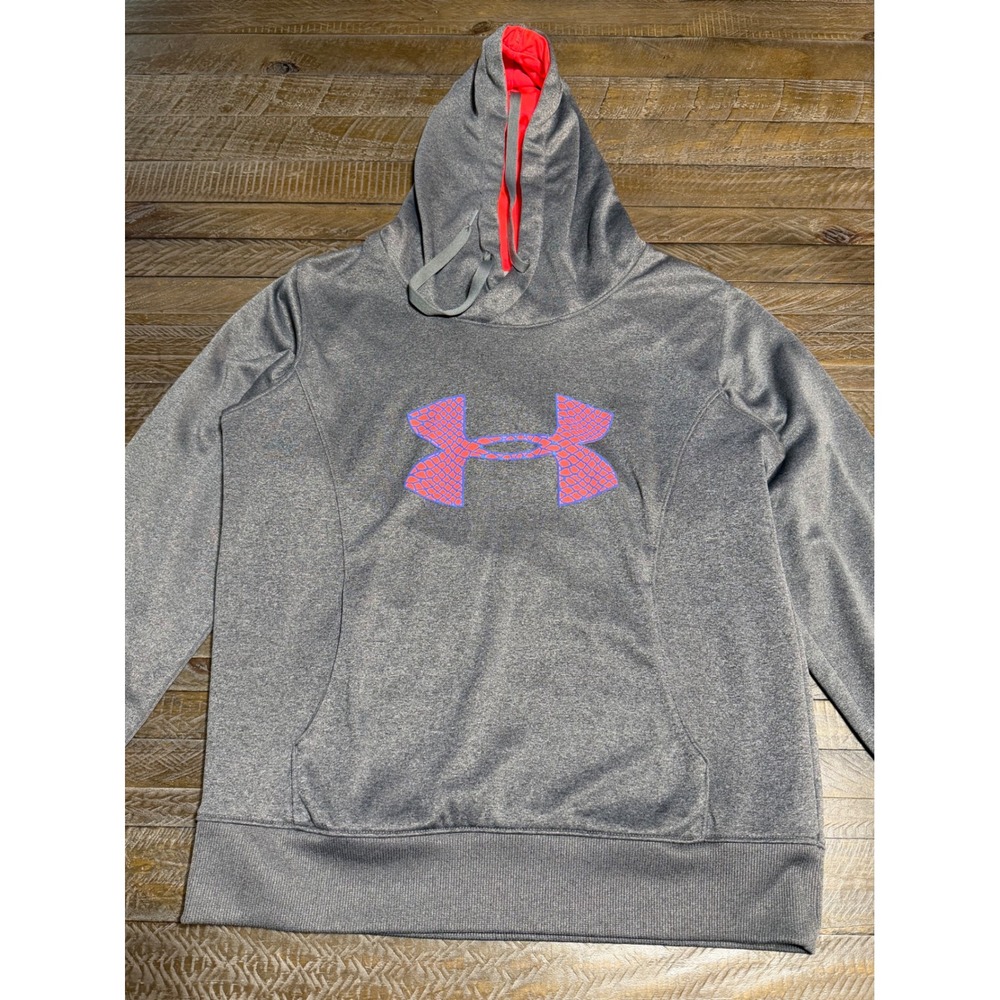 Under Armour Hoodie Medium Gray Pink Storm Semi-Fitted Logo Pullover Preloved